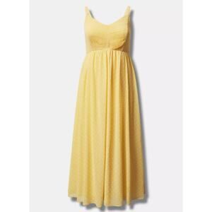Torrid Women's Plus Size Yellow White Dots Maxi Chiffon Dress Size 0 Large New